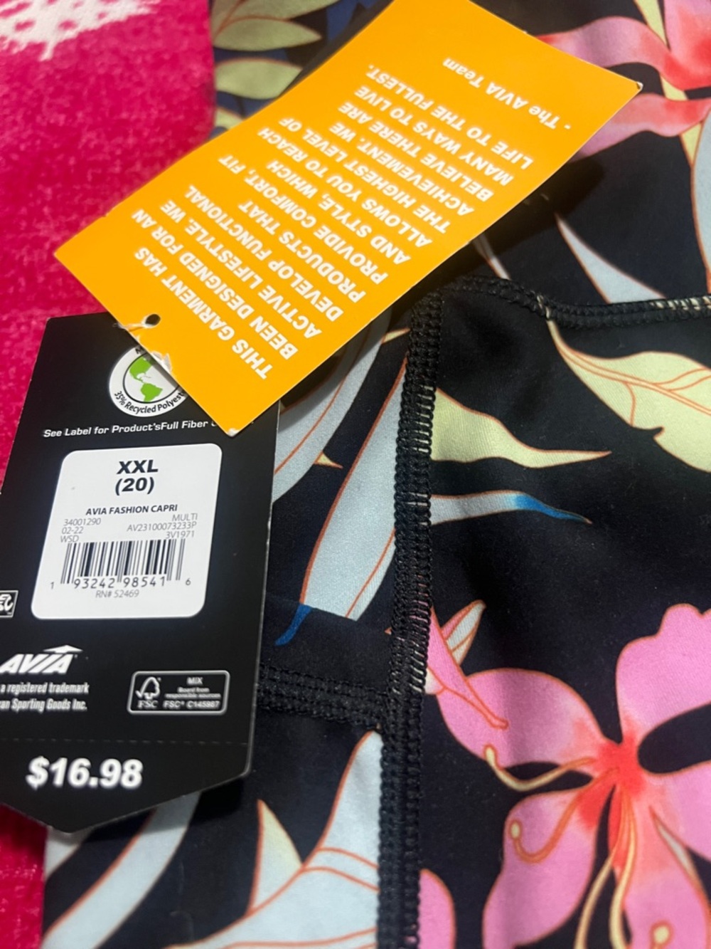 NWT Avia Tropical Floral High-Waist Leggings 2X - Picture 3 of 4